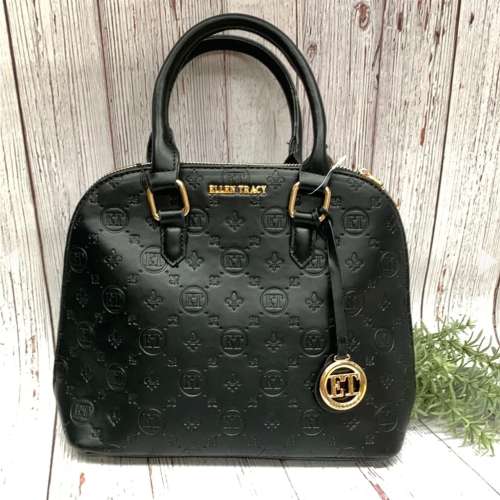NWT- Ellen Tracy Signature Dome Crossbody Satchel-BLACK